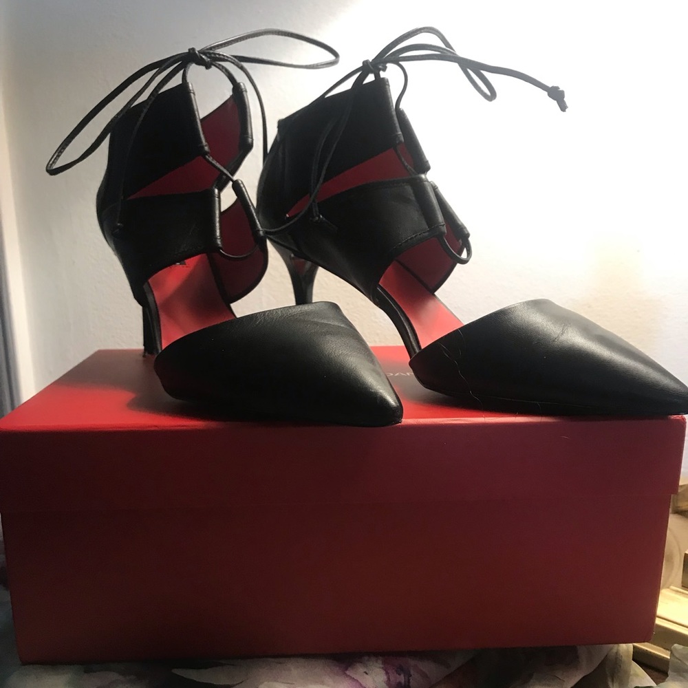 Charles Jourdan Black Leather Lace Up Stilettos